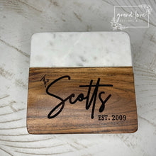 Load image into Gallery viewer, Coaster 4 Pack - Marble &amp; Wood - Laser Engraved